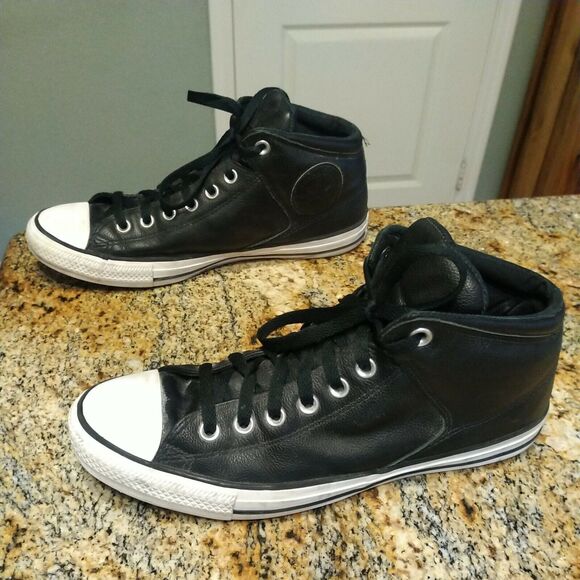 Converse Other - Rare Black Chuck Taylor All Star Converse Leather Mid Top Sneakers Mens 10 D